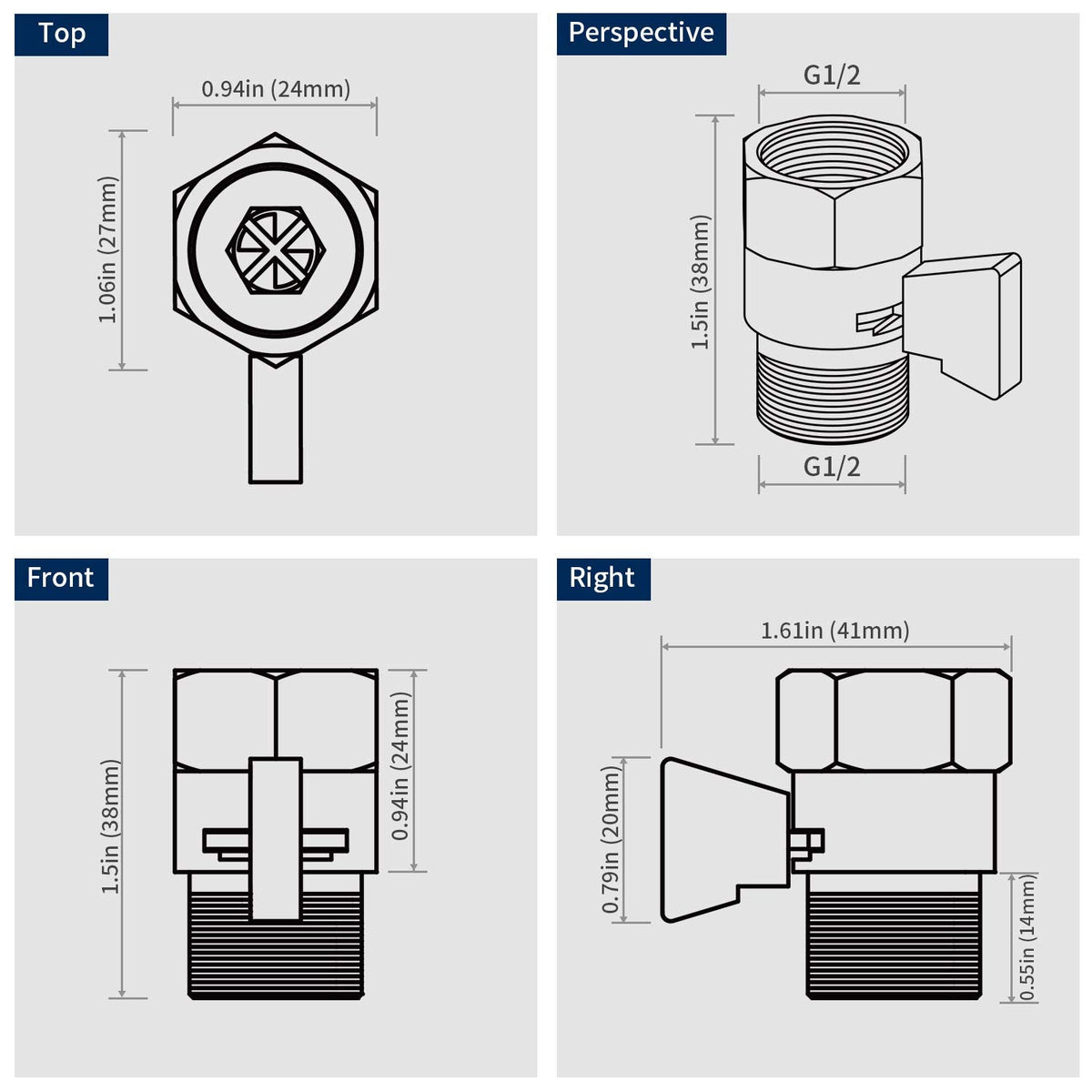 Tenfe Water Flow Control Valve, Brushed Nickel Shut Off Valve for Hand shower Adjustable Water Pressure Turn off Valve, Brass G1/2 Standard Connection