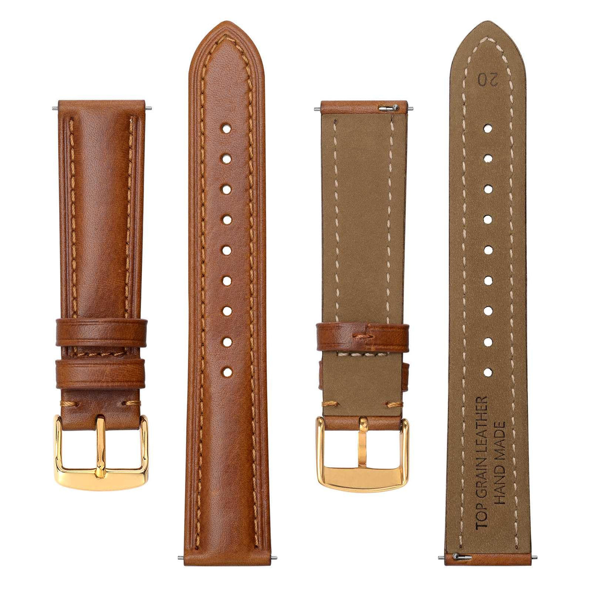BISONSTRAP Retro Leather Watch Straps for Men, Oil Waxed Calfskin Replacement Band, Quick Release, 19mm, Toffee Brown (Gold Buckle)