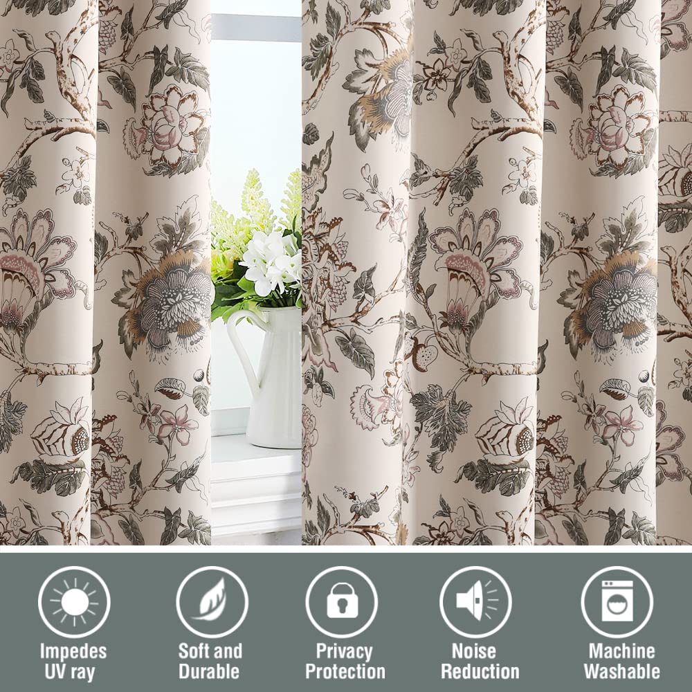 H.VERSAILTEX Blackout Curtains 84 Inch Length 2 Panels Set Floral Print Curtain Drapes for Living Room Thermal Insulated Grommet Window Curtains for Bedroom - Traditional Floral in Sage and Brown