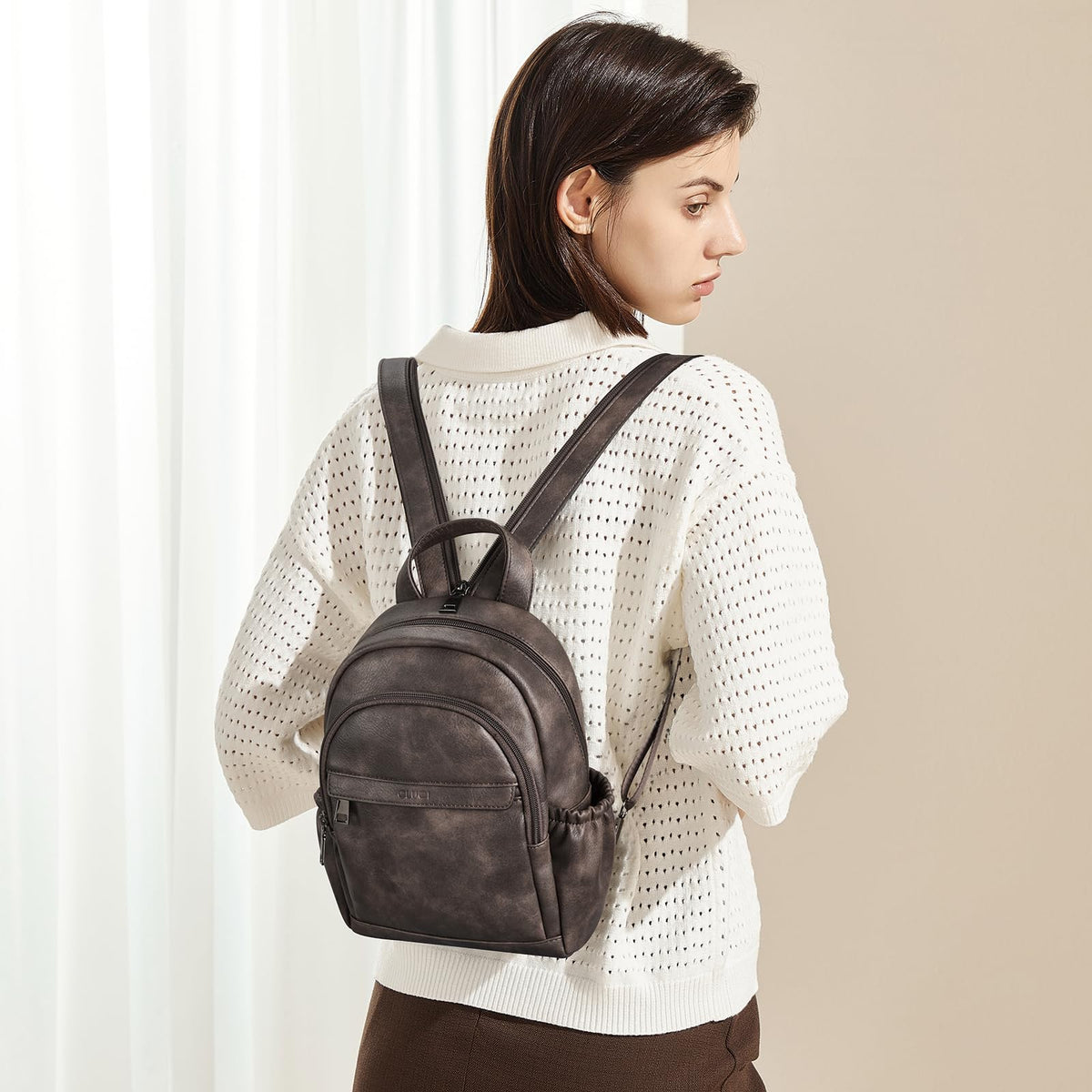 CLUCI Sling Bag for Women Leather Backpack Small Convertible Backpack Purse for Travel Hiking Cycling