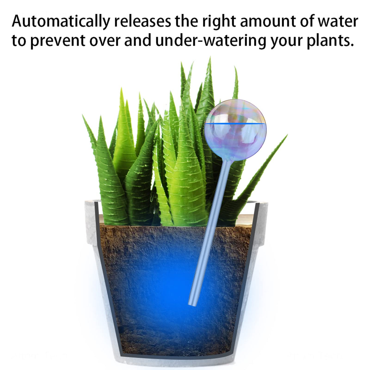Tomorotec [3PCS] Light Iridescent Rainbow Gradient Color Clear Glass Self-Watering System Spikes, Automatic Plant Waterer Bulbs