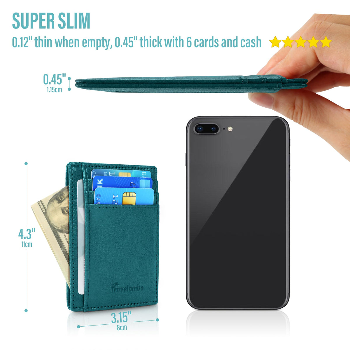 Travelambo Slim Wallet Front Pocket Minimalist Leather RFID Blocking Medium Size