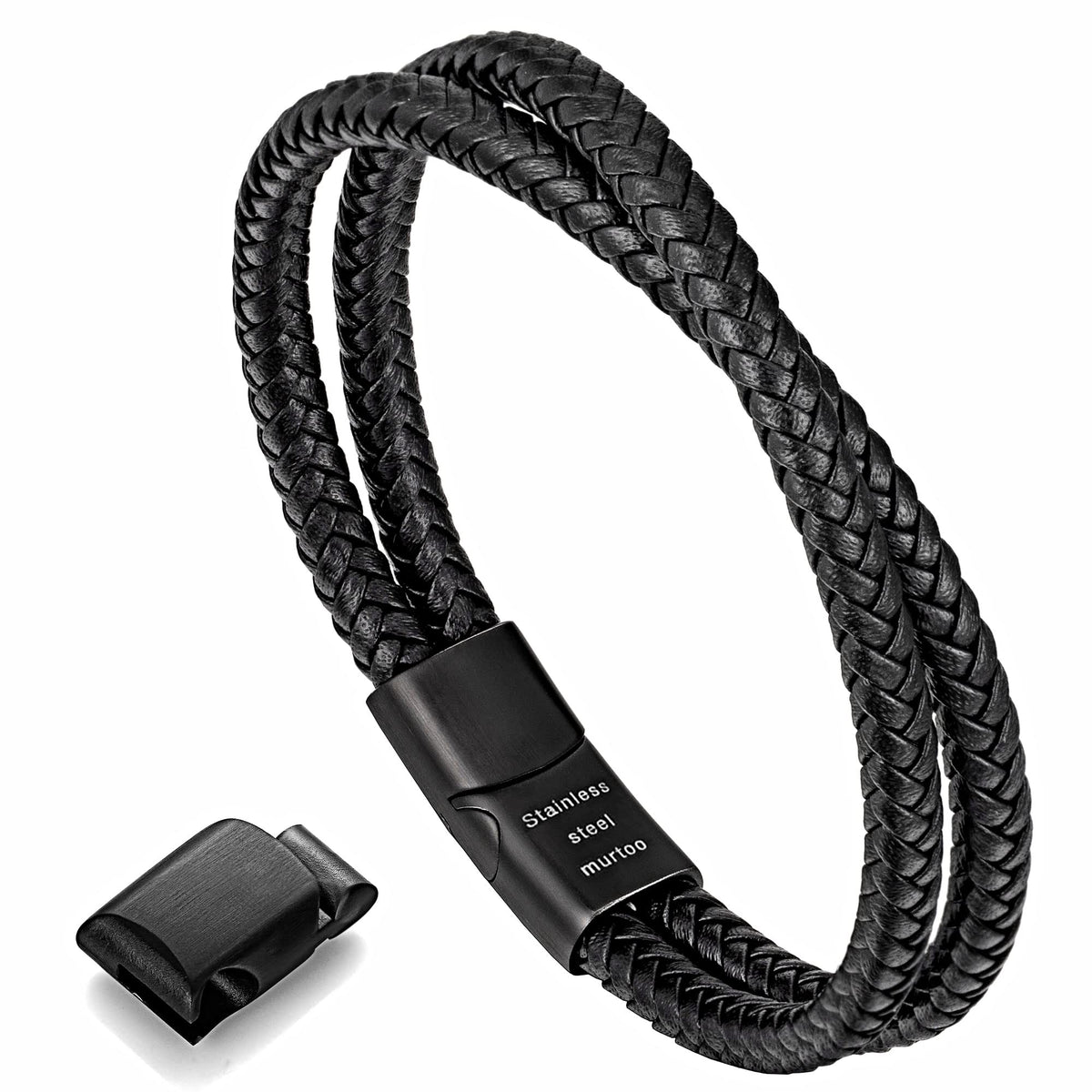 murtoo Mens Bracelet Leather Braided, Brown and Black Leather Bracelet for Men