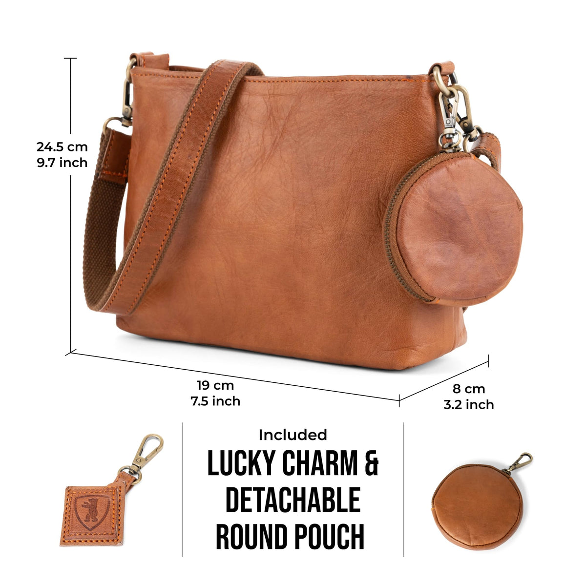 BERLINER BAGS Vintage Genuine Leather Shoulder Bag Marbella S, Small Crossbody Purse for Women - Brown