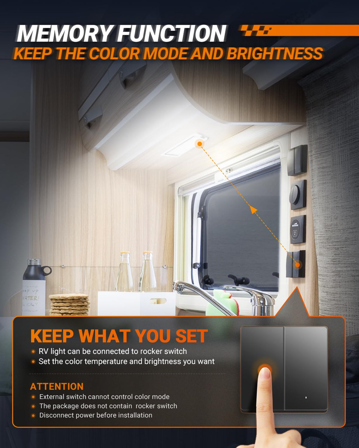 SEALIGHT RV Interior Lights, 3 Color Dimmable LED Fixtures, 1500LM, Warm Cool Natural White, Pack of 4