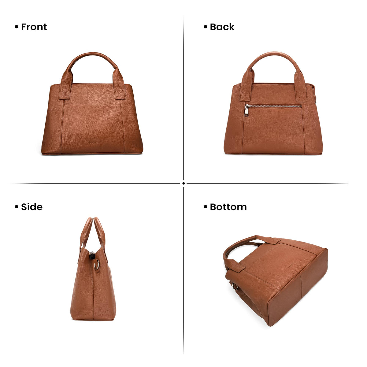 befen Womens Genuine Leather Purse and Handbags, Crossbody Shoulder Bags for Women, Small Satchel Tote Bag with Zipper Cognac Brown