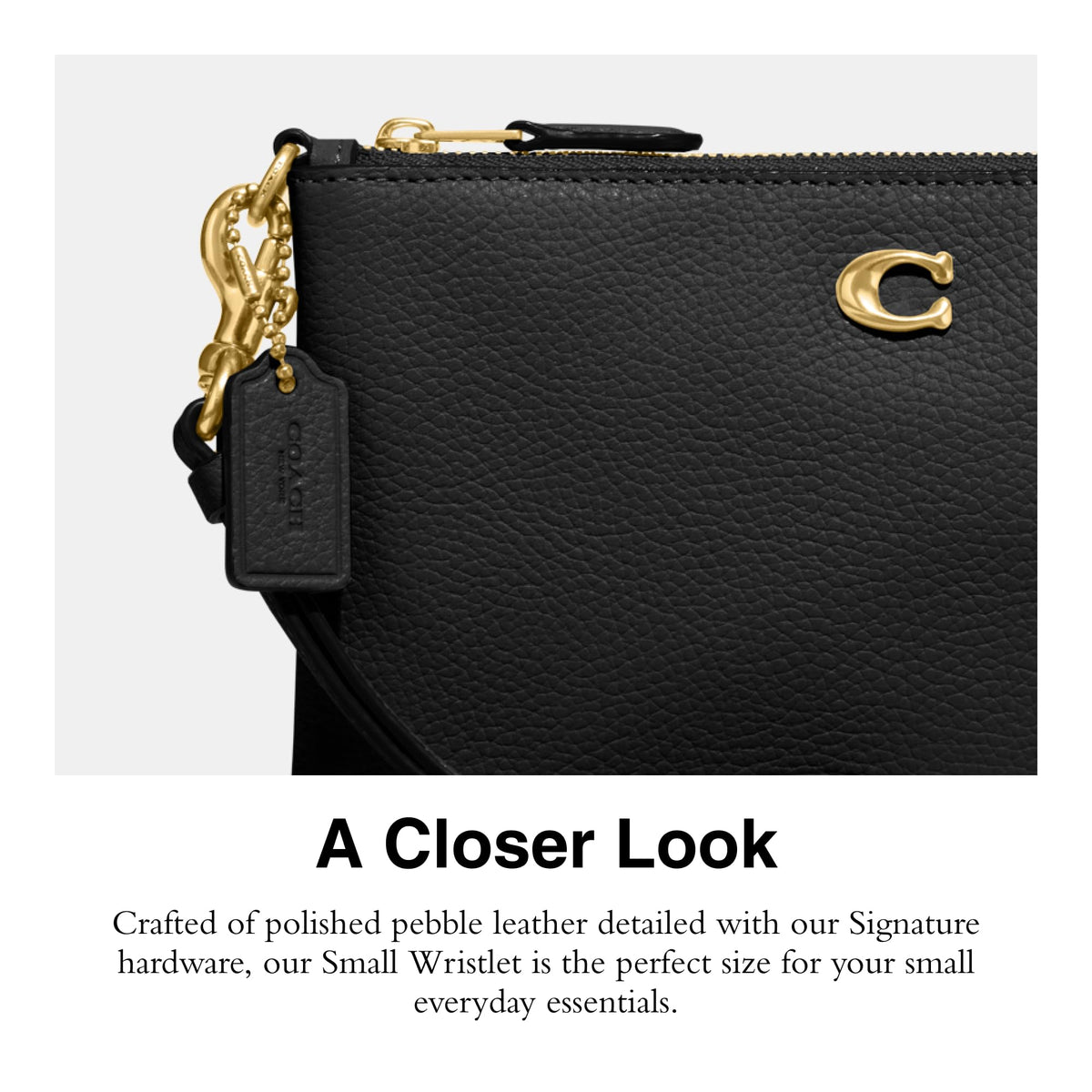 COACH Polished Pebble Small Wristlet Black One Size