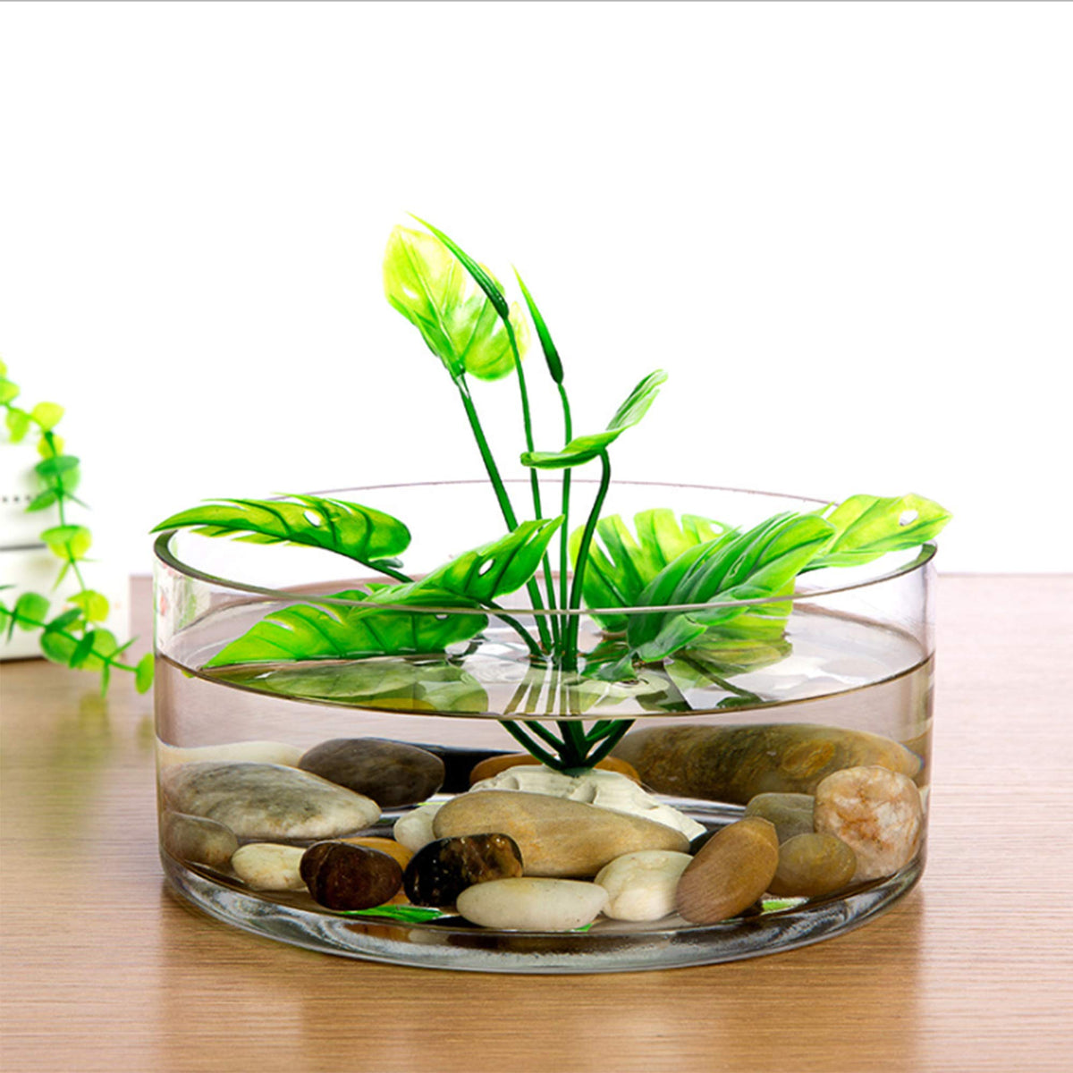 WGV Cylinder Vase, Open Width 12", Height 4", Clear Flat Pan Style Container, Planter Terrarium, Floral Centerpiece for Wedding Party Event, Home Office Decor, 1 Piece