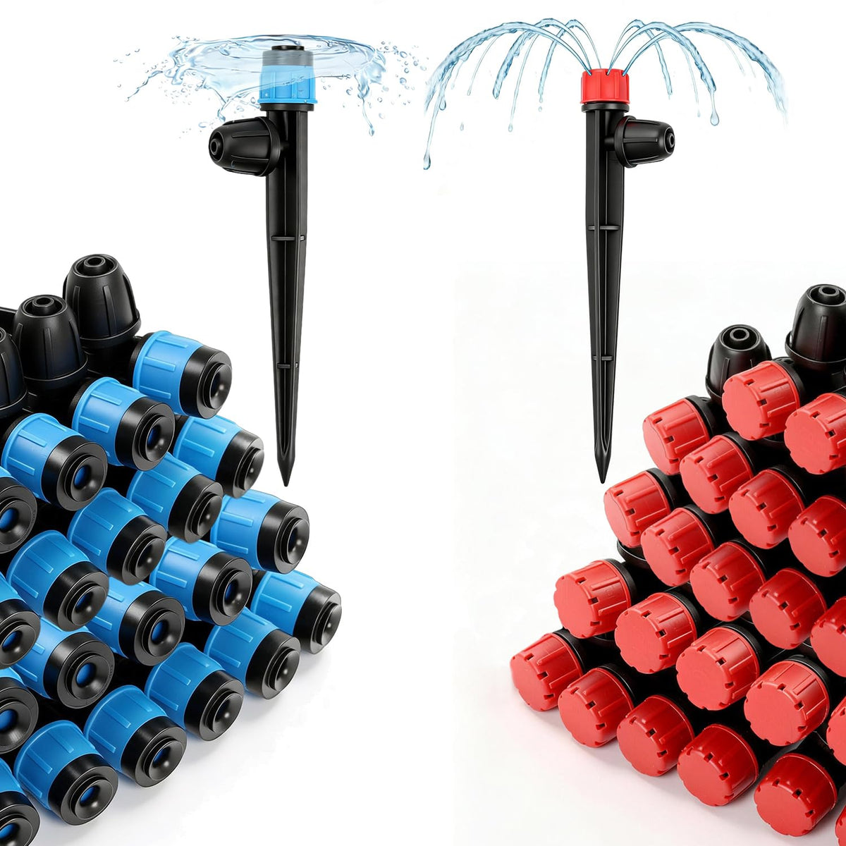 Copadri 50pcs Drip Emitters with Stake for 1/4" Irrigation Tubing, Adjustable 360 Degree Water Flow Irrigation Vortex Sprayers & Stream Emitters On 5" Stake Garden Irrigation Dripper System
