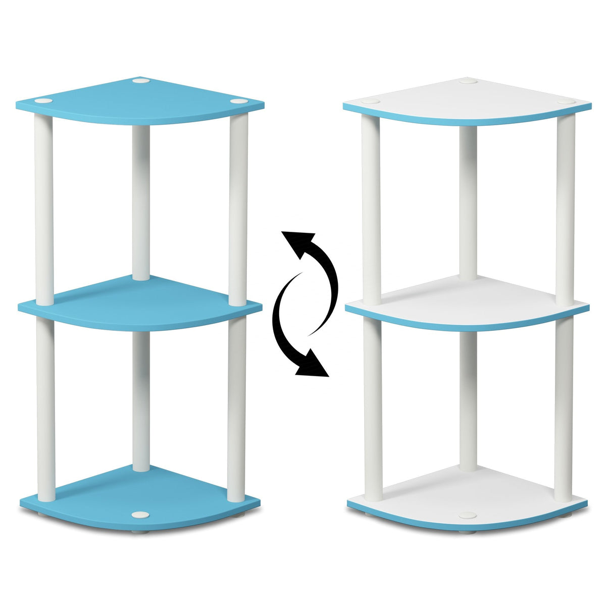 Furinno TURN-N-TUBE Corner Shelf, 3-Tier Corner Bookshelf, Display Storage Shelves with Open Shelves, for Organization and Storage, Living Room, Home Office, Garage, Light Blue