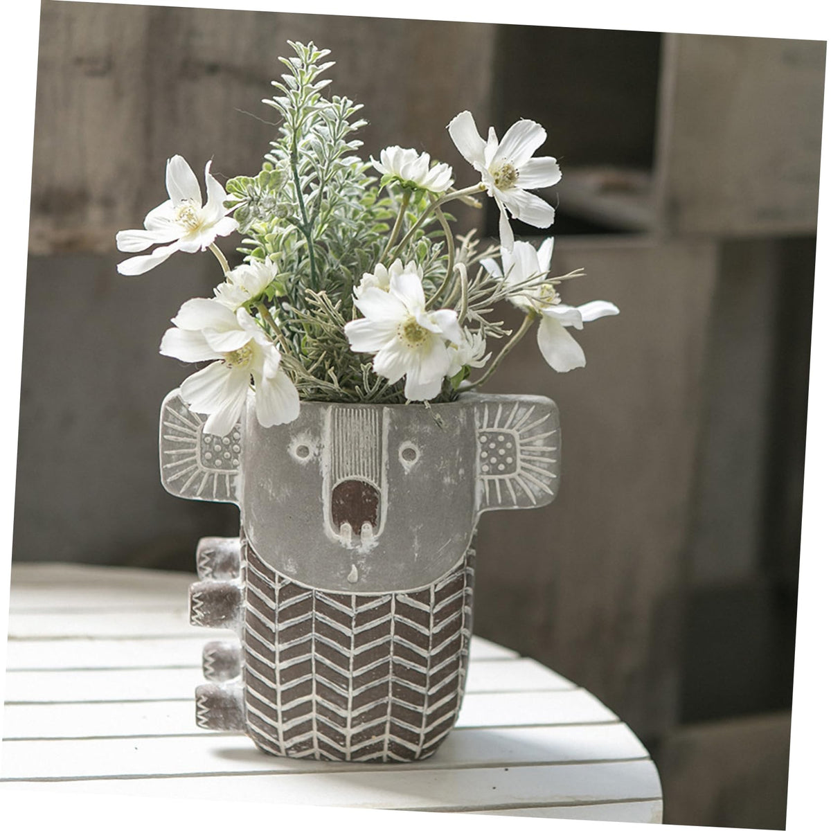 FONDOTIN 1pc Stylish Dark Grey Cement Flower Pot Creative for Garden Decor and Plant Holder Unique for Plant