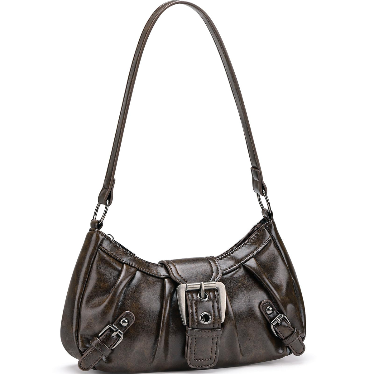 WantGor Women's Shoulder Bag Clutch Tote Bags Top Handle Purse Zipper Vintage Handbag Buckle Punk Hobo Purses Trendy Underarm Bag (Brown)