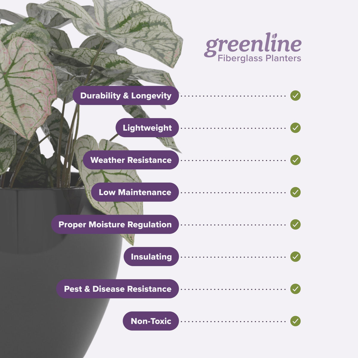 Greenline Jack Square Cube Planter - Indoor/Outdoor Large Fiberglass Lightweight Planter - 28" x 28" x 28" (Gloss Black)