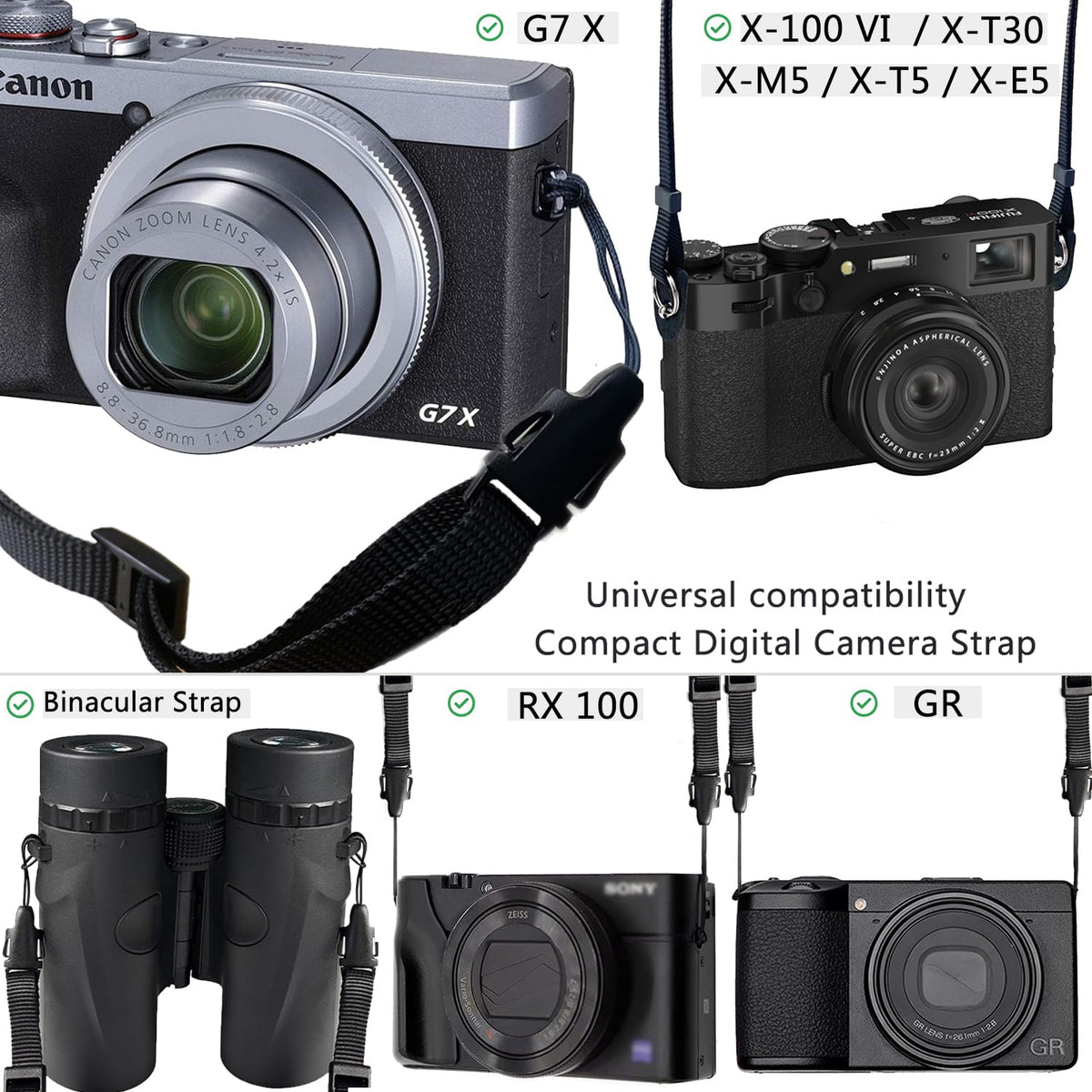 YMTHamaz3 Camera Neck Strap/Thin Camera Strap or Binoculars Strap Black