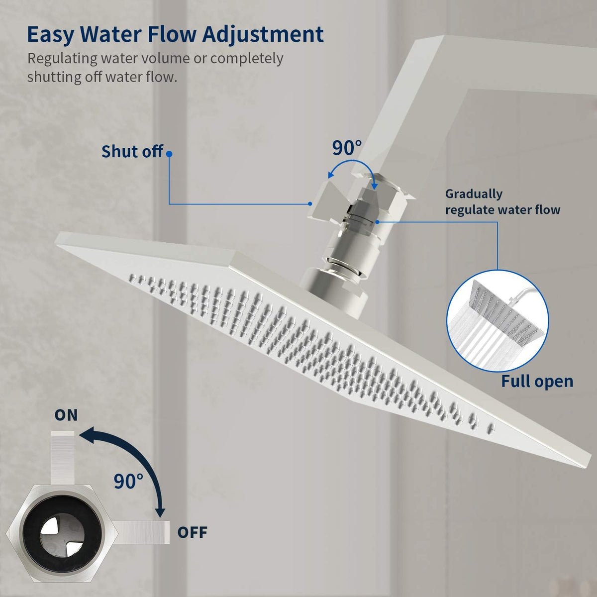 Tenfe Water Flow Control Valve, Brushed Nickel Shut Off Valve for Hand shower Adjustable Water Pressure Turn off Valve, Brass G1/2 Standard Connection