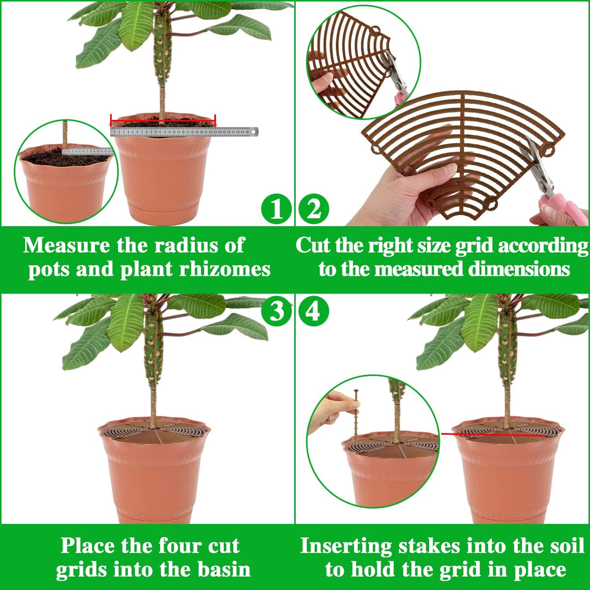 Srmayyi 11.8 Inch Plant Pot Grid,6 Pack Plant Pot Soil Covers Protectors with 48 Stakes,Cat Pet Digging Stopper for Indoor Outdoor