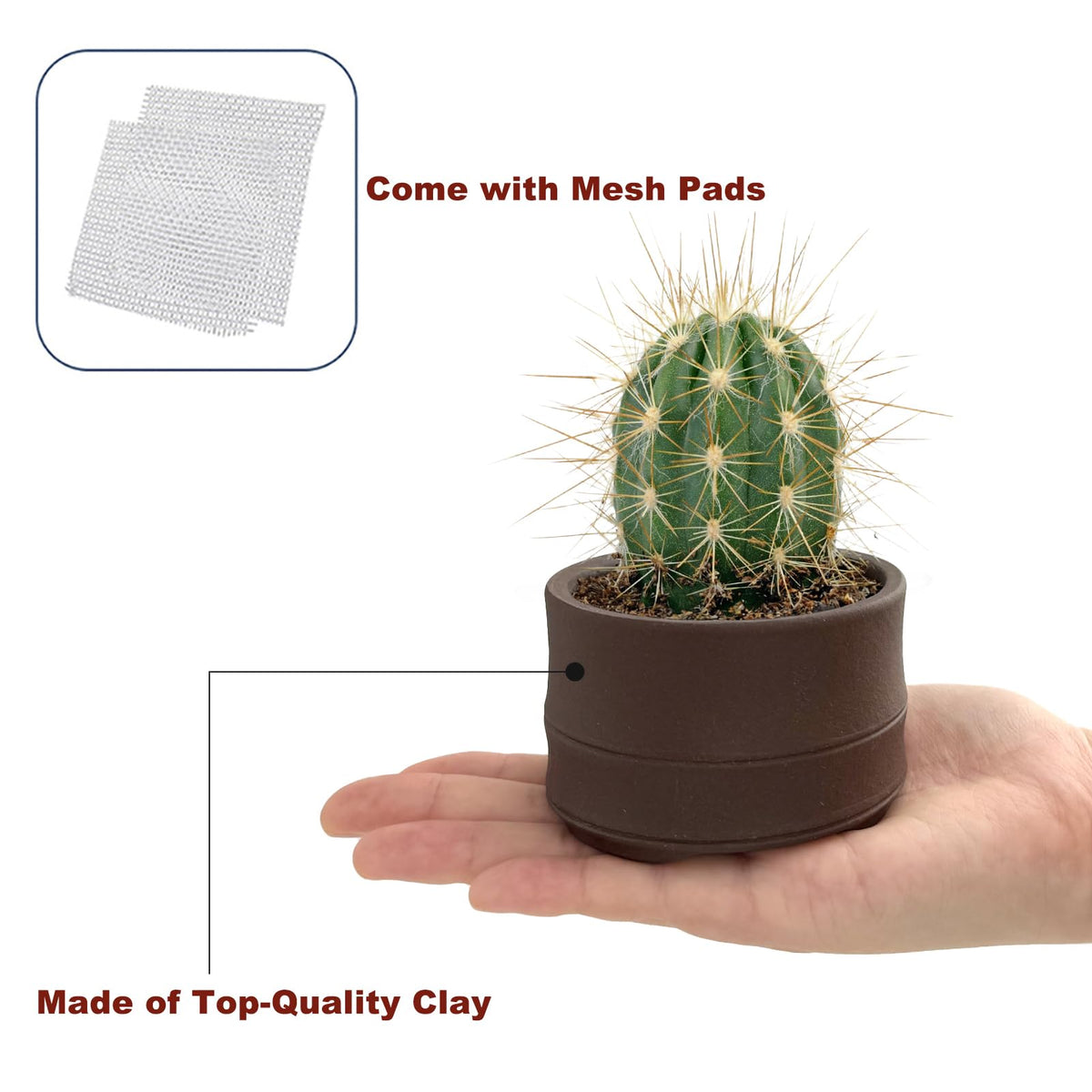 Bonsai Planter 2 pc 3.0" + 3.7" Unglazed Round Ceramic Succulent Pots Set