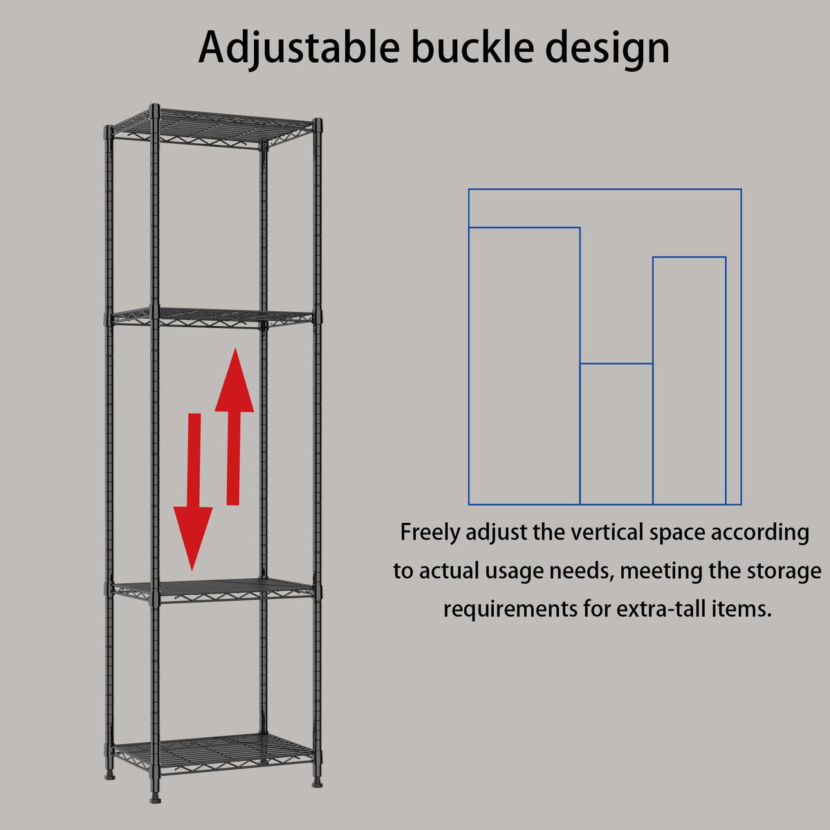 REGILLER 6 Wire Shelving Steel Storage Rack Adjustable Unit Shelves for Laundry Bathroom Kitchen Pantry Closet (16.7L x 11.9W x 64H, Black)