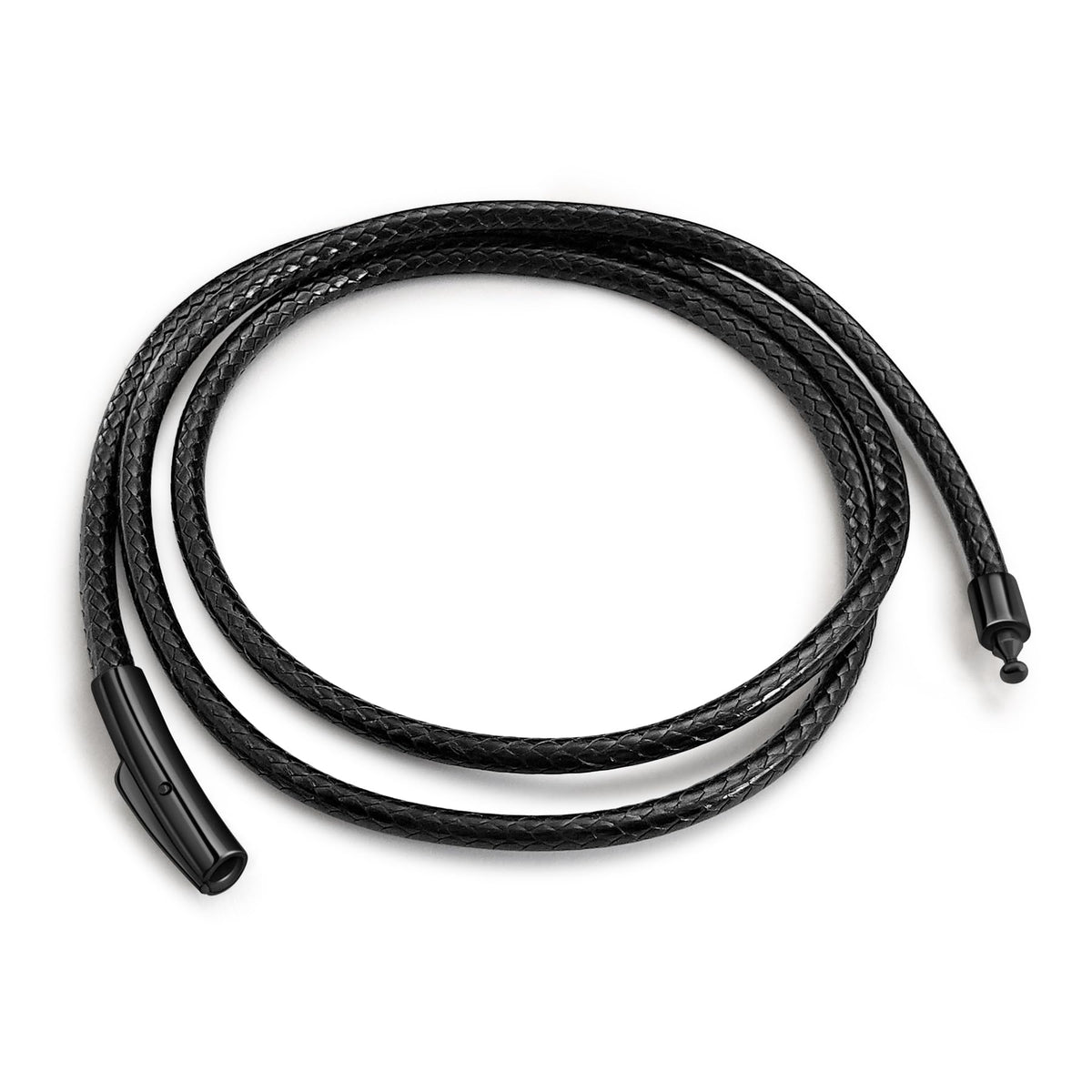 Oaldilee 3MM Black Leather Cord Necklace, 24 Inches String Wax Rope Black Chain Necklaces with Black Clasp