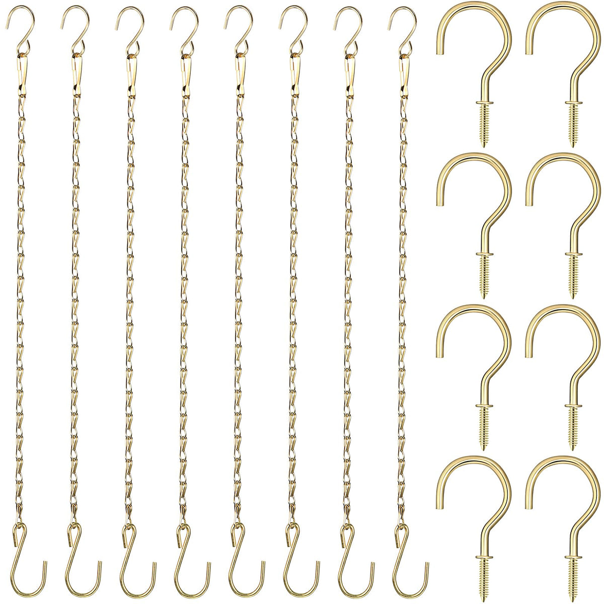 Hotop 8 Pcs Metal Hanging Chains with Ceiling Hooks, Garden Plant Hangers for Hanging Bird Feeders, Billboards, Chalkboards, Basket, Planters, Lanterns, Wind Chimes, Chain Hook DIY(16.38 Inch,Gold)