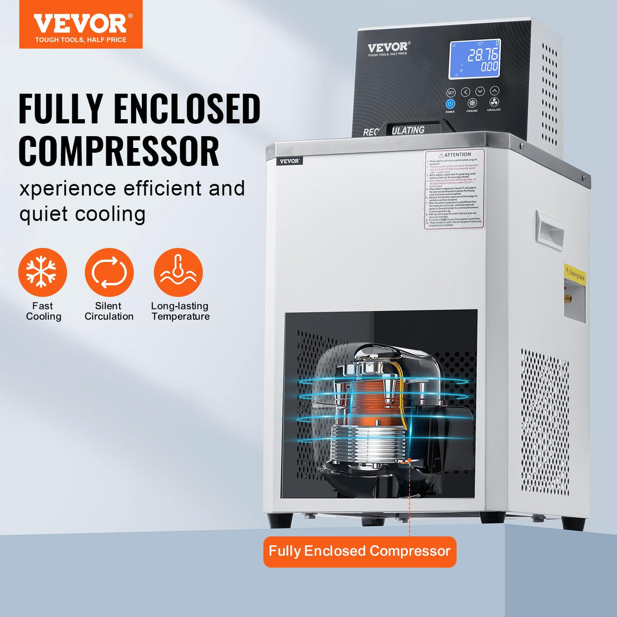 VEVOR Laboratory Chiller Circulator, -20℃ ~100℃ Circulator Pump Chiller, 6L Chiller Lab Low Temperature Cooling Liquid, LCD Display, 304 Stainless Steel Water Bath Recirculating Water Cooling