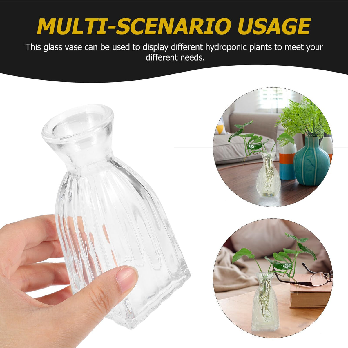 JECOMPRIS 4pcs Creative Glass Flower Vases Set, Unique Indoor Terrarium Vase for Desktop Home Décor, Glass Container for Hydrating Green Plants and Flowers