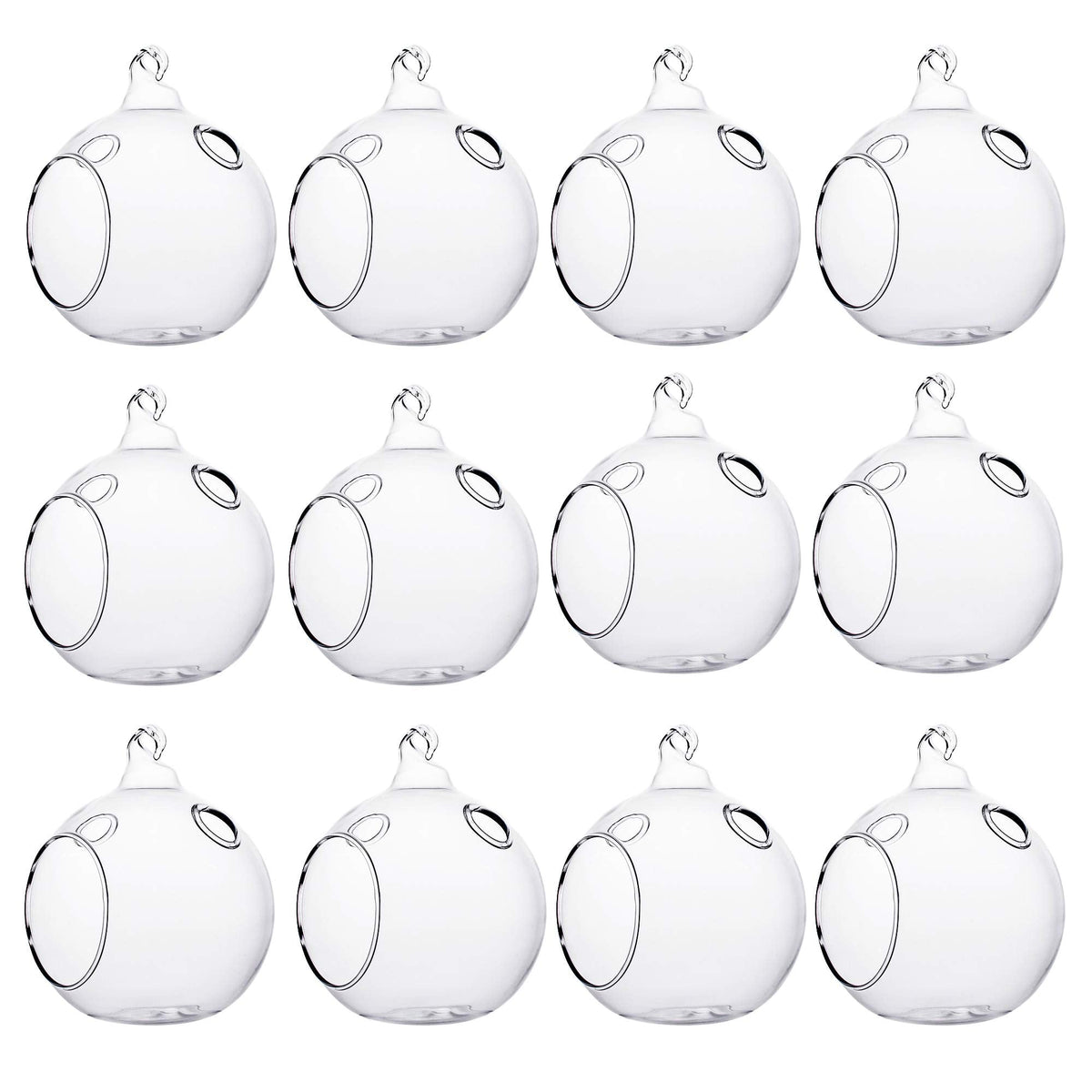 Ecosides Pack of 12 Hanging Glass Orbs Hanging Glass Globe Terrariums with 2 Side Hole for Candle Holder, TeaLight Holder Candlestick for Wedding Decor