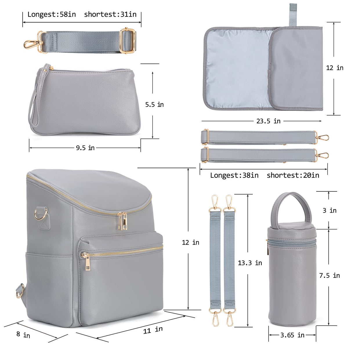 Minsong Diaper Bag Backpack,Fashion Leather Mommy Backpacks,Travel Toddler Baby Diaper Bags with in Bag Organizer and Changing Pad (Dark Grey)