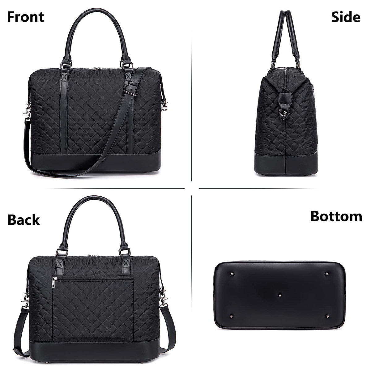 Women Ladies Weekender Carry-on Tote Bag Overnight Duffel in Trolley Handle (Quilted black)