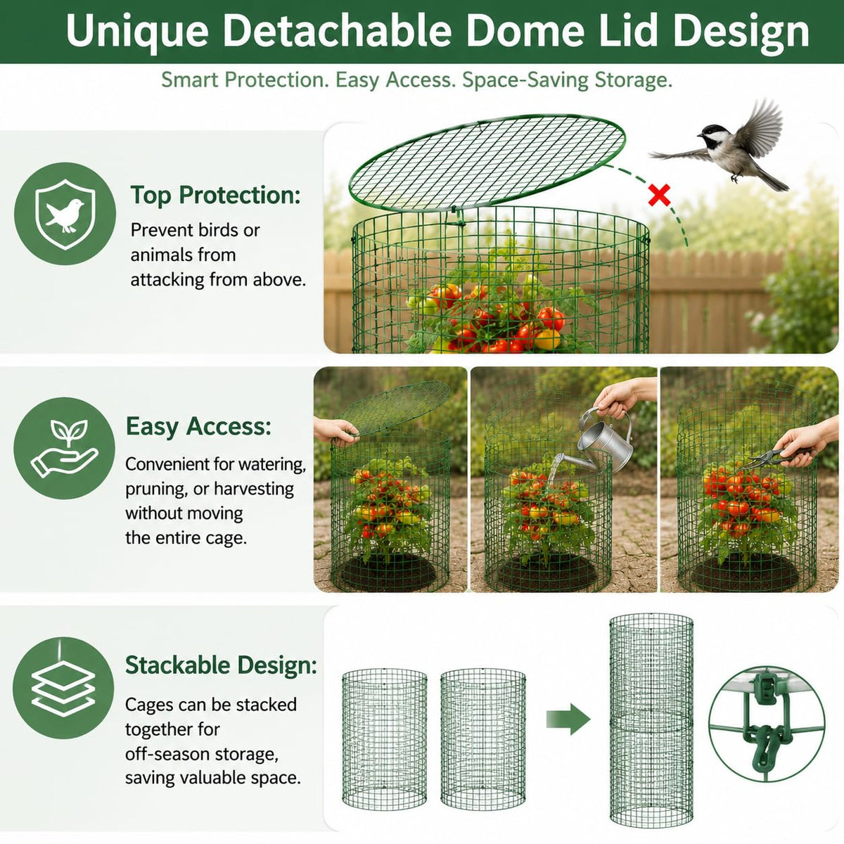 Plant Protectors from Animals 12 x 12 in Metal Chicken Wire Cloche Plant Cages for Outdoor Plants, Garden Fencing Animal Barrier with Detachable Dome Lid, Stakes & Zip Ties (4 Pcs)