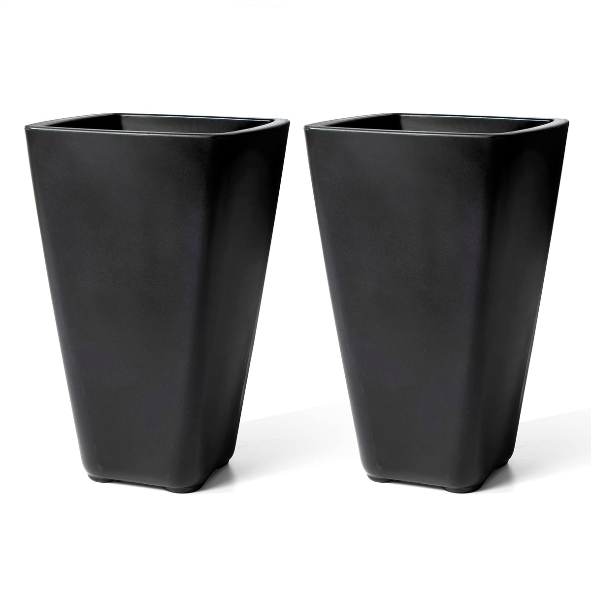Step2 Bridgeview Tall Square Planter, Large Planters for Outdoor Plants, Gardening and Flower Pot for Patio or Porch, Efficient Drainage, Durable Plastic, Onyx Black, 2-Pack