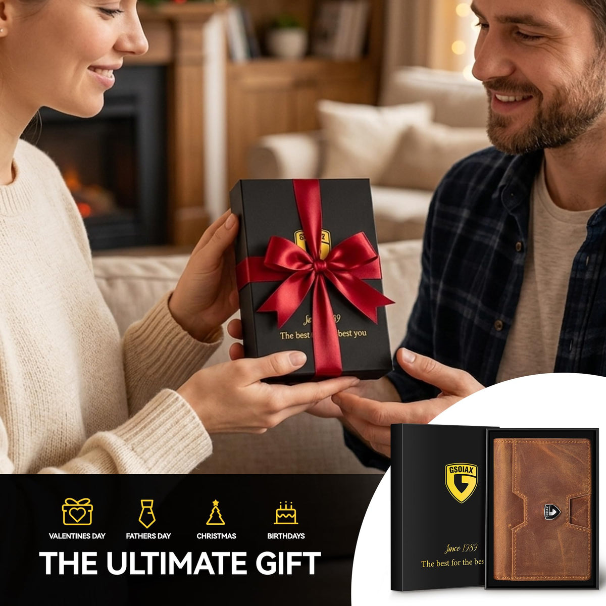 GSOIAX Wallet for Men, Slim Top Grain Leather Wallet with 13 Card Slots & 1 Bill Compartment - RFID Blocking Thin Minimalist Bifold, Front Pocket Credit Card Holder, Mens Birthday Gift (Brown)
