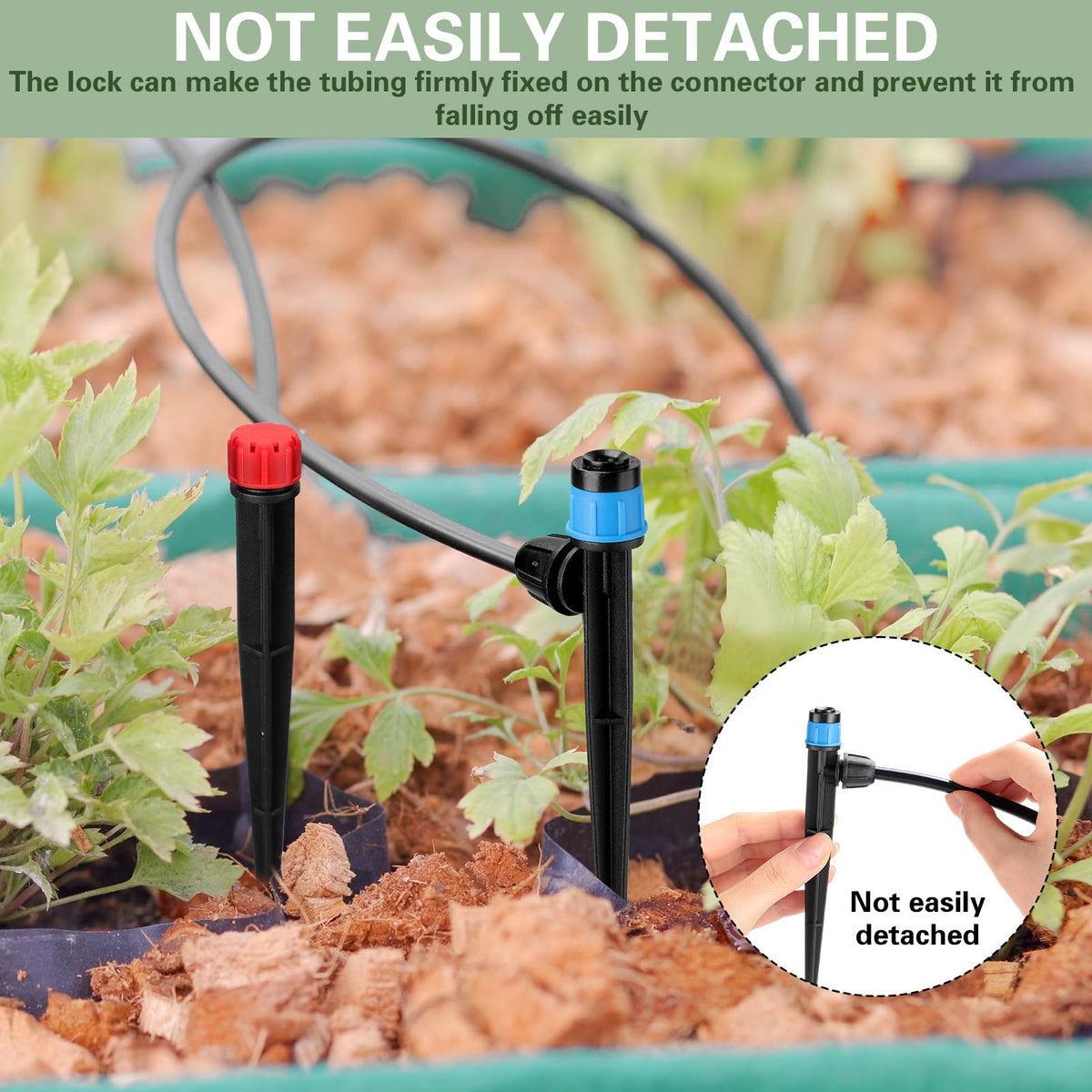 Glooglitter 100 Pcs Drip Irrigation Emitters for 1/4" Tubing 50 Micro Irrigation Emitters Sprayer 50 Adjustable 360 Degree Water Flow Drippers for Garden Irrigation System(Red, Blue, Latch)