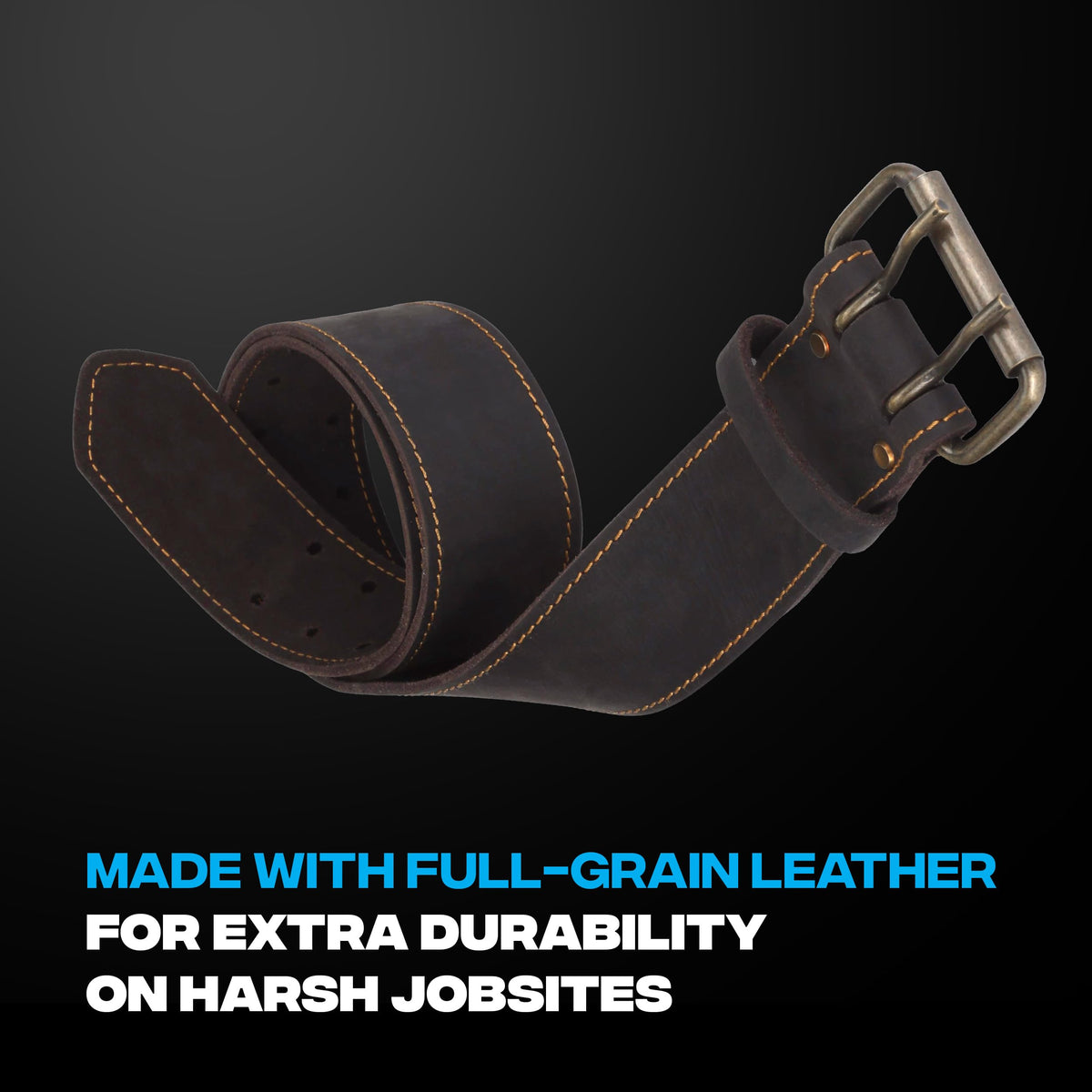 OX Pro 2 Inch Leather Tool Belt - Oil Tanned Full Grain Leather - Perimeter Stitched Construction Belt with Rivets - 28" to 44" Length - Cinturon Para Construccion