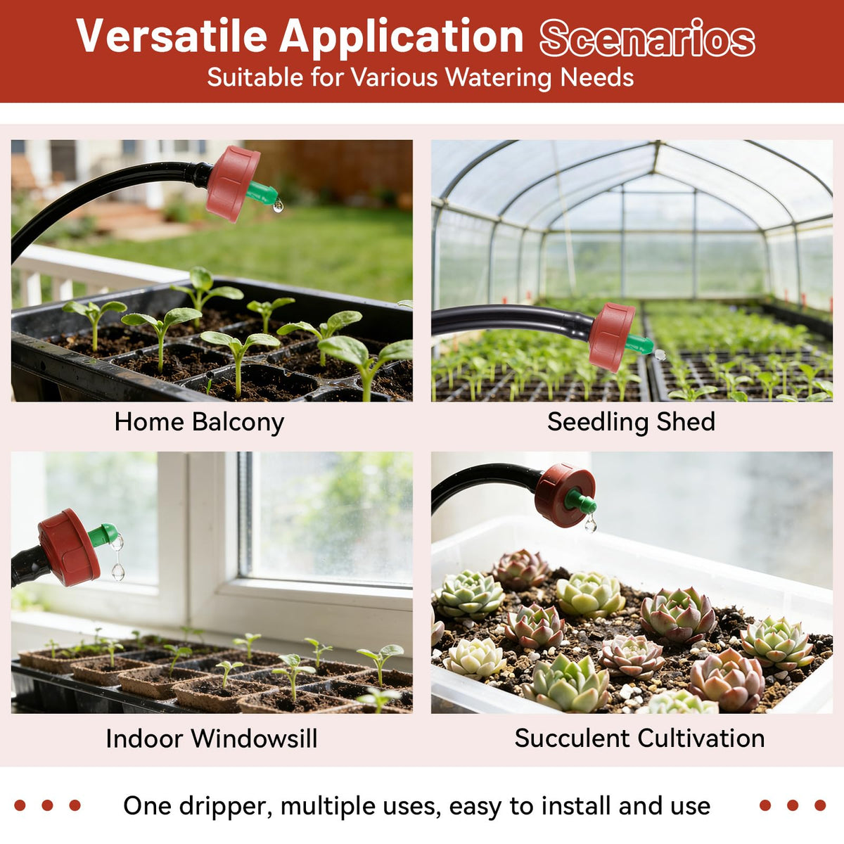 100 PCS 0.25 GPH Pressure Compensating Drip Irrigation Spot Watering Drippers/Emitters, Anti-Clog Self-Cleaning Drip Irrigation Emitters Heads Irrigation Drippers Parts for Seedlings, Mini Gardens