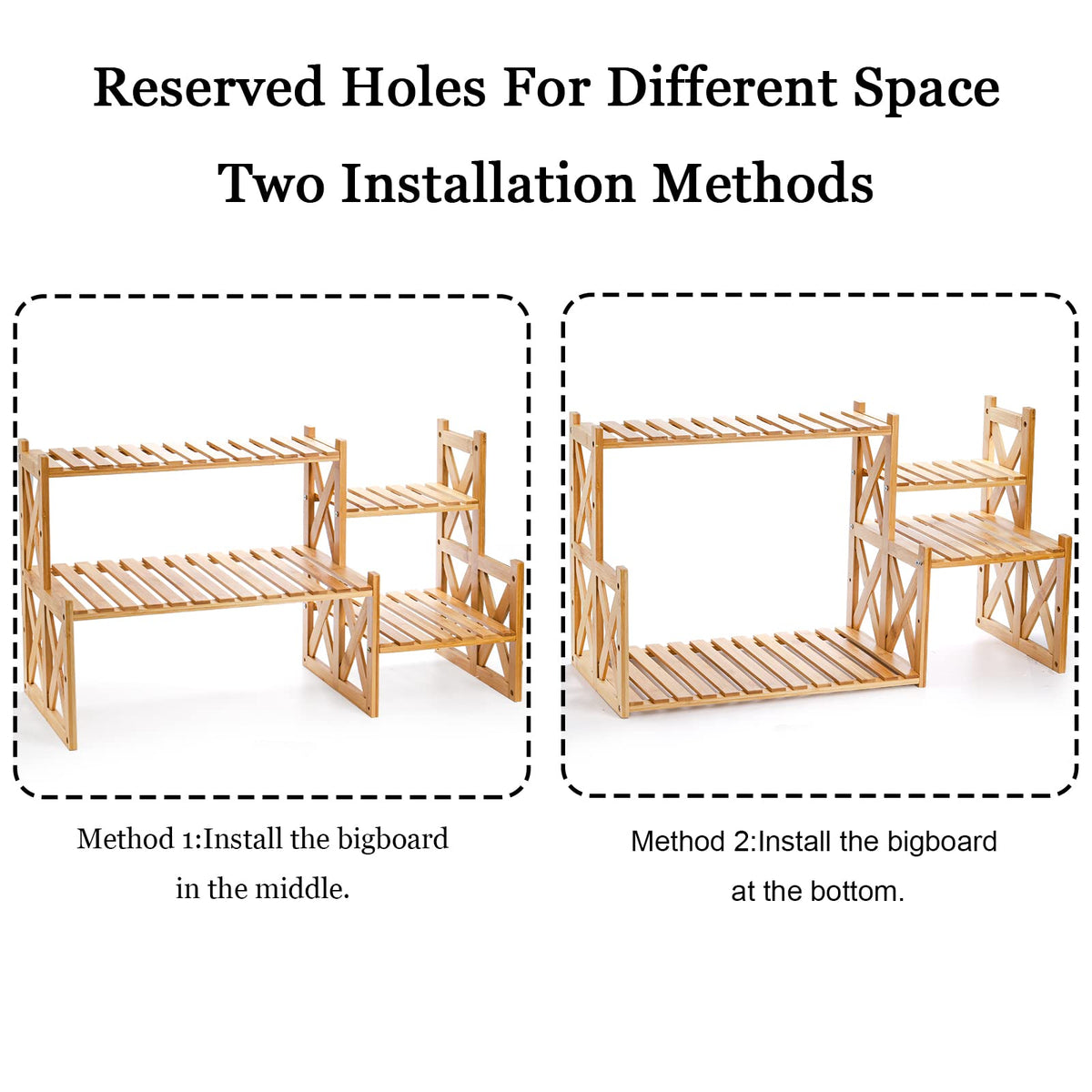 Lawei 2 Tier Bamboo Tabletop Plant Stand, Adjustable Flower Pot Holder Shelf Planter Display Stand, Small Desktop Ladder Plant Rack for Indoor Outdoor Home Patio Lawn Garden Balcony Organizer