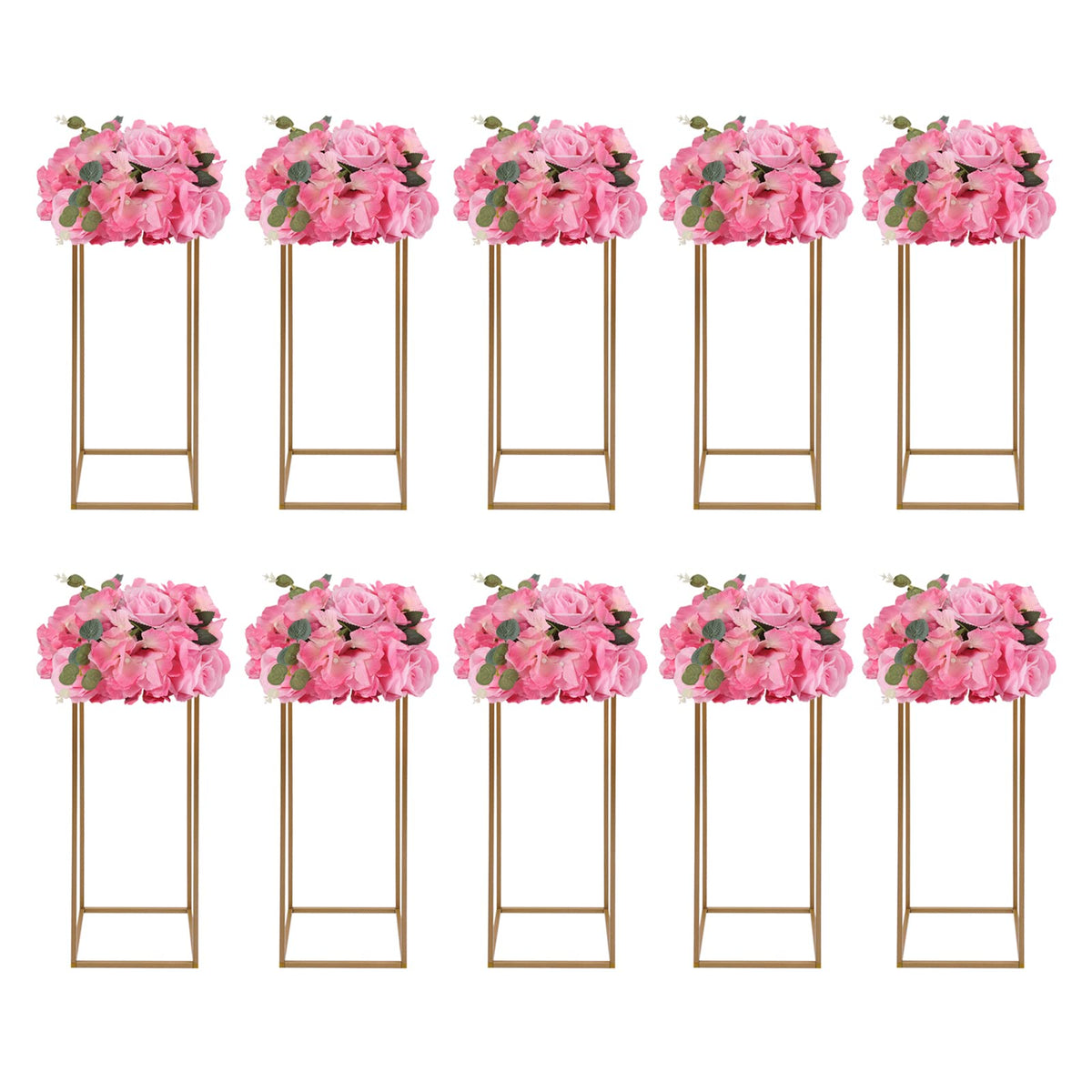 10 Pieces Gold Flower Stand for Wedding,31.4 Inch Rectangular Floral Rack Wedding Centerpieces Stand Flower Column for Tables Tall Floor Standing Vases for Party Home Decor