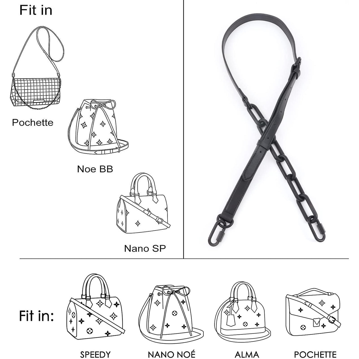 BAIXUEJI Genuine Leather Purse Strap Adjustable Replacement Crossbody Shoulder Bag Handbag (Shoulder Strap (Black))