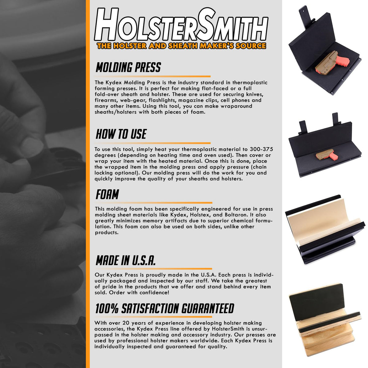 HolsterSmith Kydex Holster Molding Press - Bench Model - USA Made - (w/Xtreme Form Molding Foam) - (8 x 12 Inches) - Kydex Holster and Sheath Press