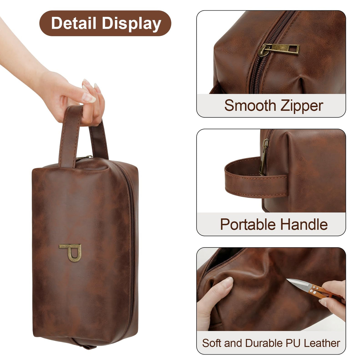 CLOUDWINGS Men’s Father's Day Personalized Gift Initial Travel Toiletry Bag for Him PU Leather Waterproof Shaving Bag for Travel Essentials Birthday Gift for Dad Husband Boyfriend (P)