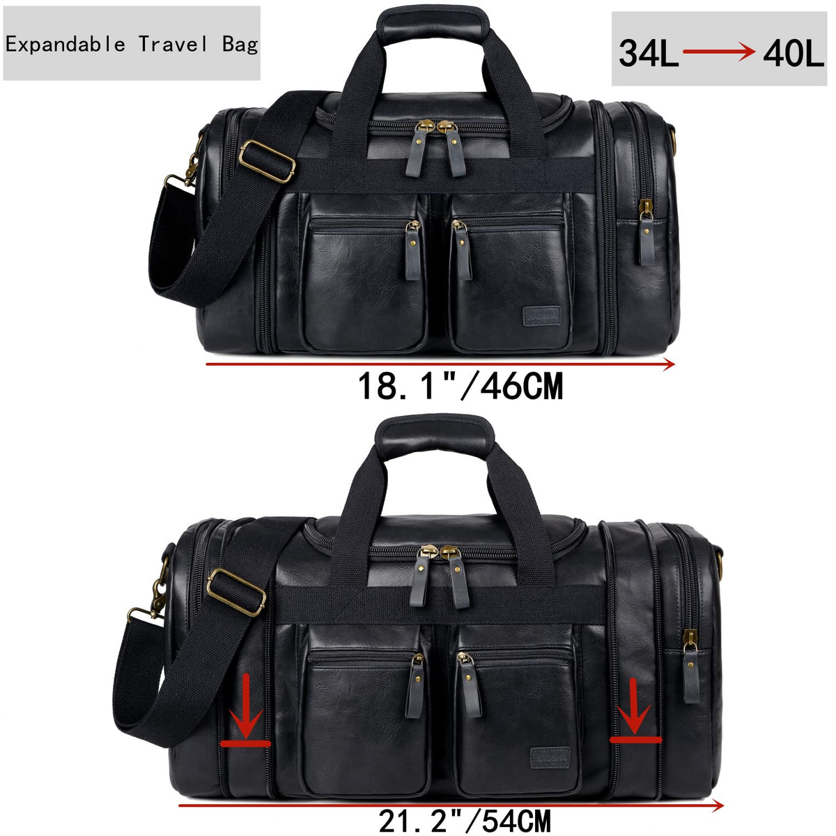 Vegan Leather Travel Duffel Weekender Bag Carry on Overnight Bag Sports Duffel bag For men and Women HB-21 (Black)