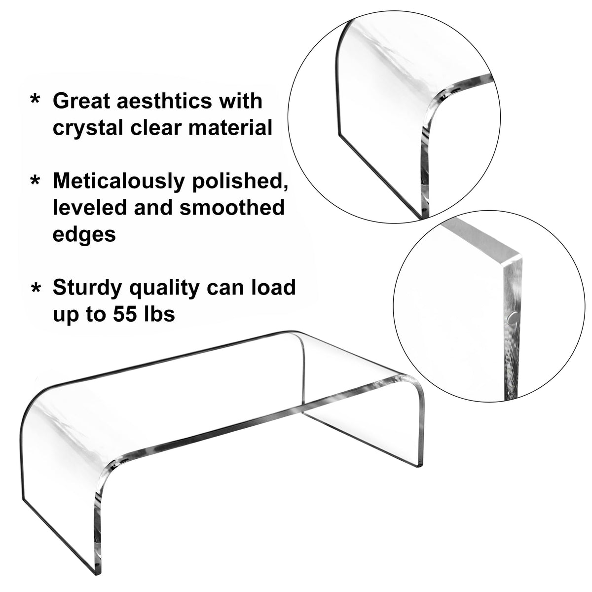 AMT Premium Acrylic Clear Monitor Riser Laptop/PC/Multimedia Monitor Stand for Home Office