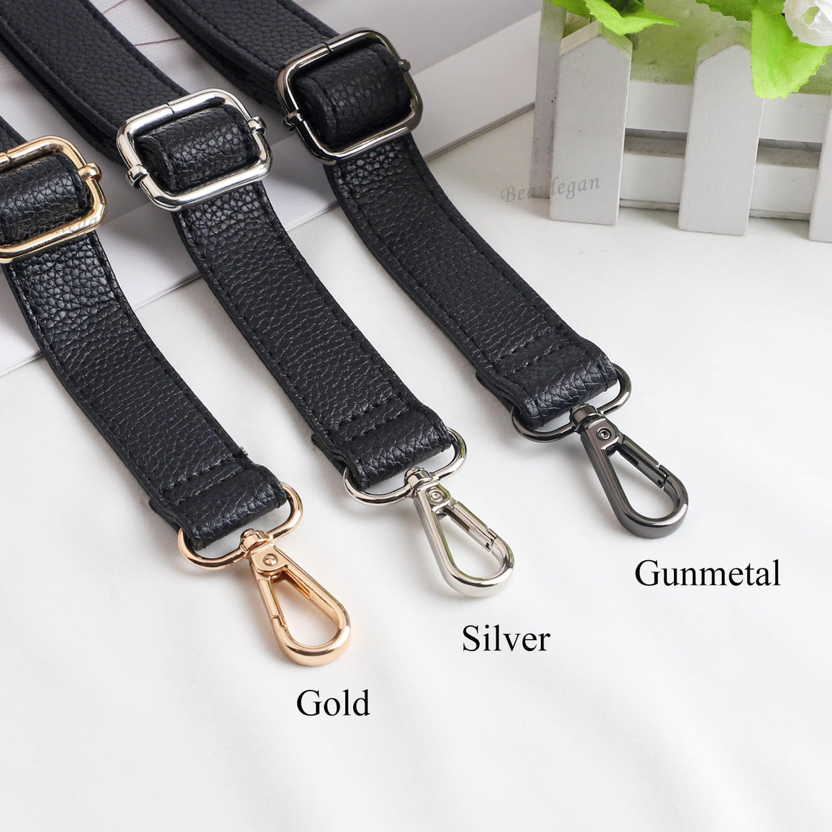 BEAULEGAN Purse Strap Replacement - Full Grain Microfiber Leather - 59 Inch Long Adjustable for Crossbody Shoulder Bag - 0.7 Inch Wide, Black/Gunmetal