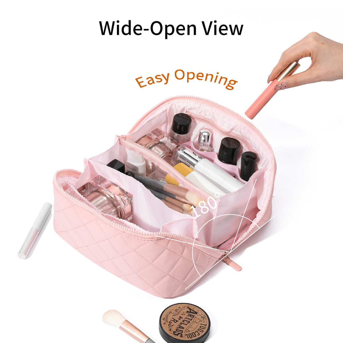 AMXNX Makeup Bag for Woman Quilted Puffer Cosmetic Bags Travel Organizer Large Capacity Wide-open Pouch Toiletry Bag Set