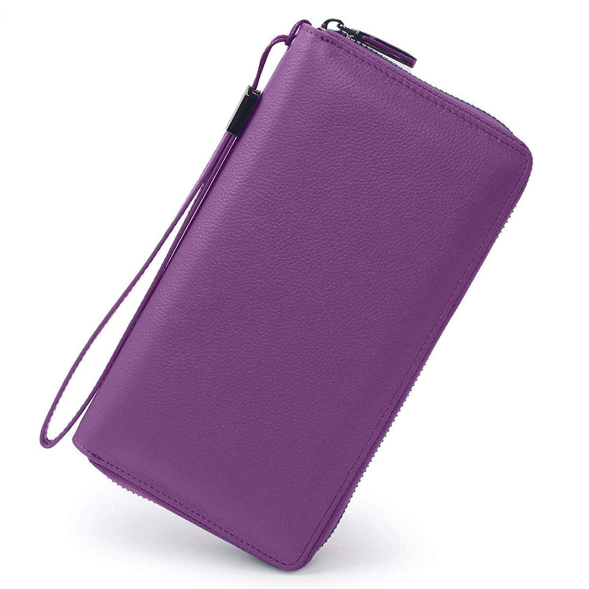 Bveyzi Women RFID Blocking Wallet Leather Zip Around Phone Clutch Large Capacity Ladies Travel Purse Wristlet (Purple)