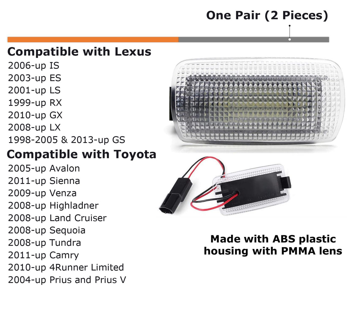iJDMTOY LED Side Door Courtesy Light Assy for Lexus & Toyota, Ultra Blue LED, Clear Lens, Interior Footwell Accent Light