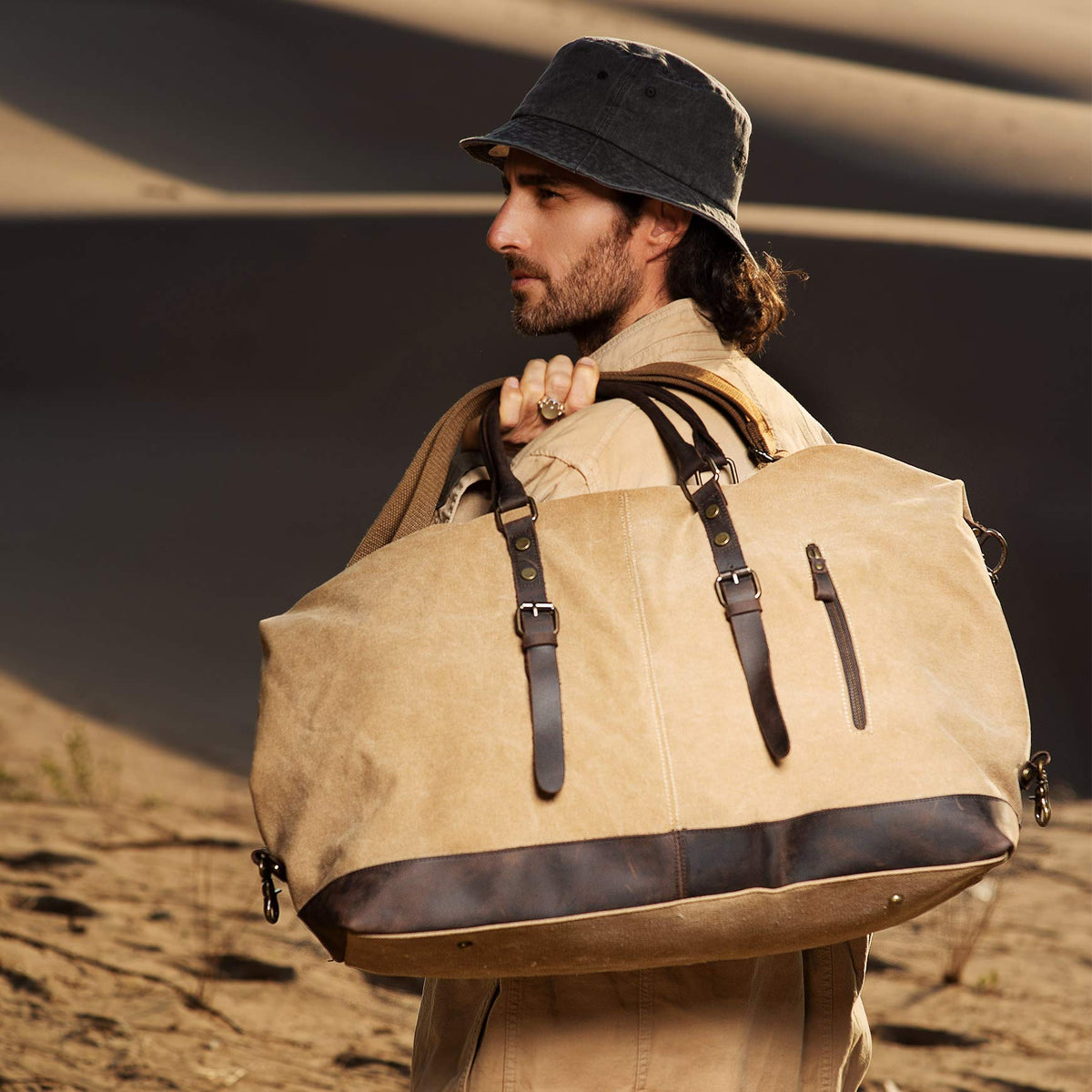 BRASS TACKS Leathercraft Men's Waxed Canvas Vintage Overnight Duffel Weekend Business Excursion Road Bag Travel Luggage