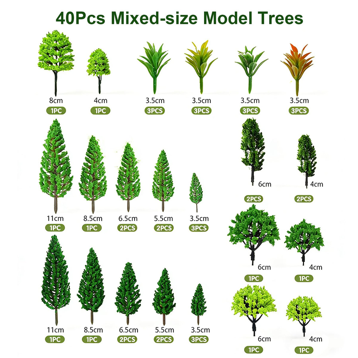 MLIYYBE 40PCS Model Trees with 12PCS Mini Diorama Wild Animals Kit, Mixed Size 4.5-16cm Miniature Tree, Realistic Diorama Accessories for Model Railway, Train Scenery, Landscape, DIY Crafts