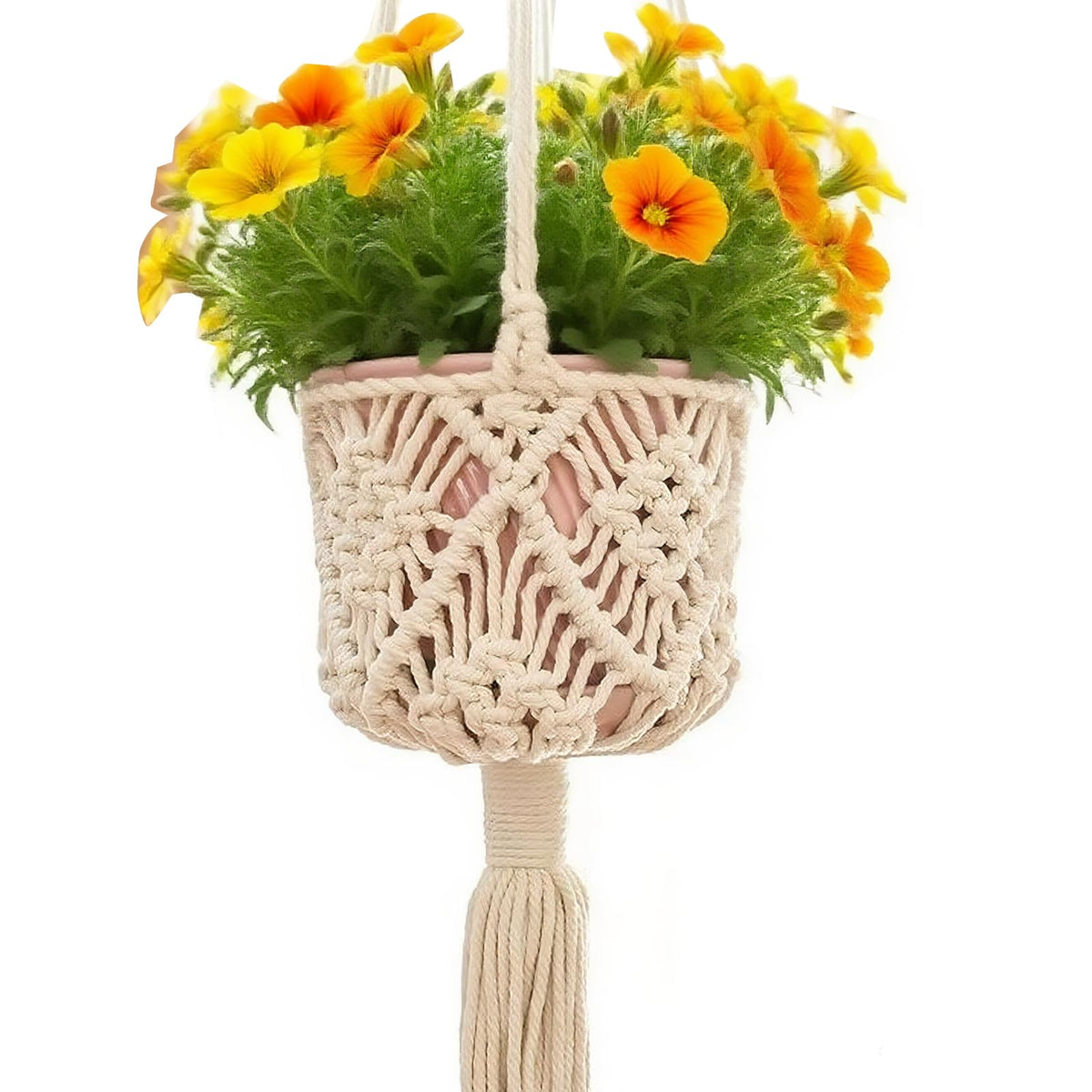 verkelly 2 Pack Macrame Hanging Planters with Patterns - Stylish Plant Hangers Crochet Boho Plant Holder Hanging Plant Basket for Up to 6 Inch Pots(White)