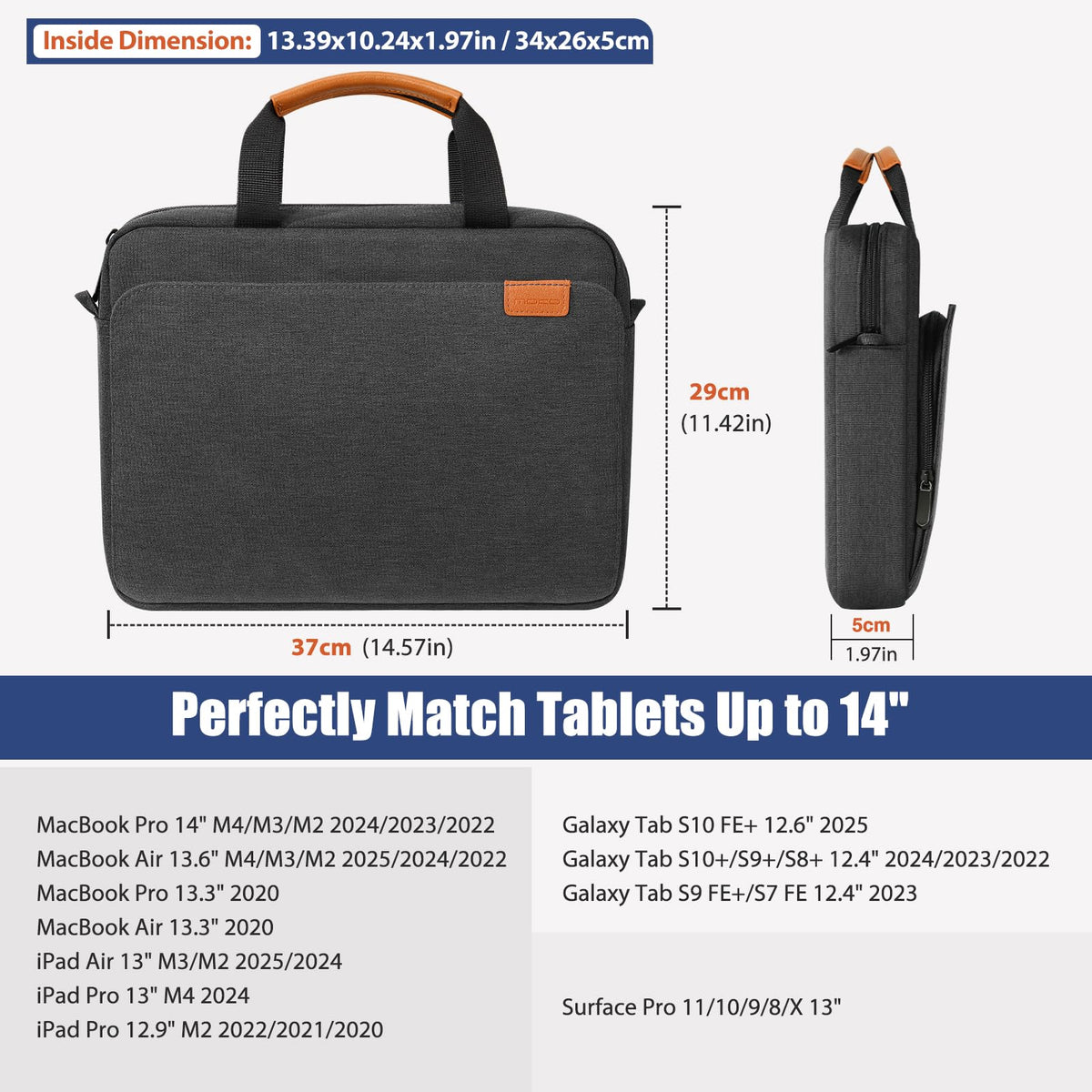MoKo 13-14 Inch Laptop Sleeve Bag, Protective Handle Shoulder Bag Fits New 13-inch Mac Air M5/Mac Neo A18 Pro, 14-inch MacPro M5/M4/M3/M2/M1, 13-inch Mac Air M4/M3/M2/M1, Black & Gray